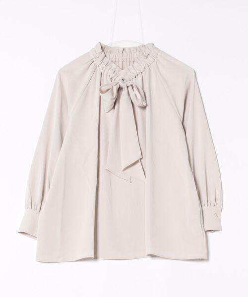 m.f.editorial(エムエフエディトリアル)の「【ストレッチ UVカット イージーケア】ギャザーリボン 長袖 プルオーバー ブラウス(シャツ/ブラウス・レディース・ネイビー/ライトグレー/ダークウッド・LARGE/MEDIUM)」の5枚目の写真