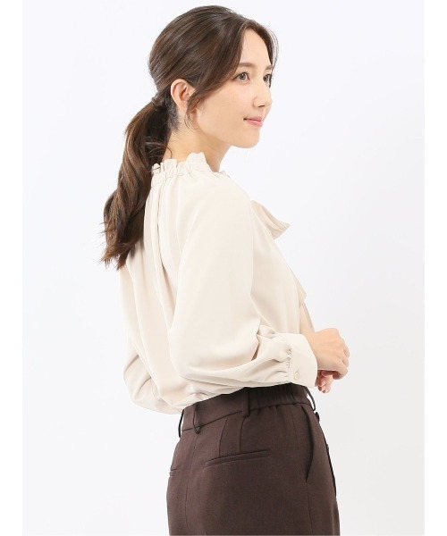 m.f.editorial(エムエフエディトリアル)の「【ストレッチ UVカット イージーケア】ギャザーリボン 長袖 プルオーバー ブラウス(シャツ/ブラウス・レディース・ネイビー/ライトグレー/ダークウッド・LARGE/MEDIUM)」の8枚目の写真