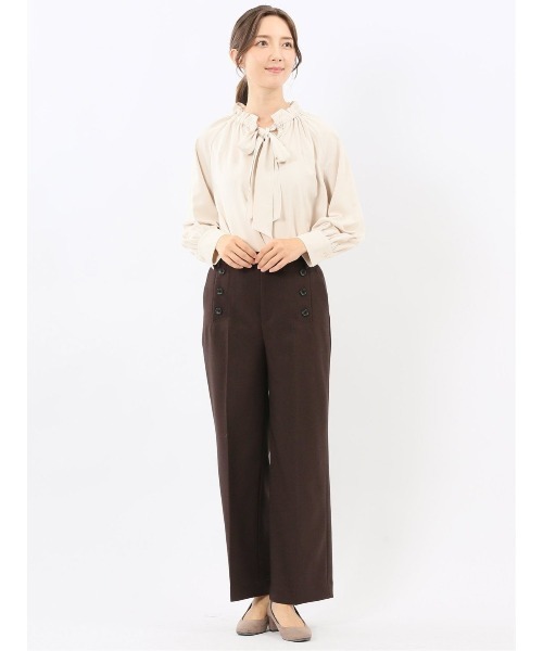 m.f.editorial(エムエフエディトリアル)の「【ストレッチ UVカット イージーケア】ギャザーリボン 長袖 プルオーバー ブラウス(シャツ/ブラウス・レディース・ネイビー/ライトグレー/ダークウッド・LARGE/MEDIUM)」の9枚目の写真