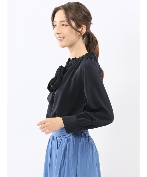 m.f.editorial(エムエフエディトリアル)の「【ストレッチ UVカット イージーケア】ギャザーリボン 長袖 プルオーバー ブラウス(シャツ/ブラウス・レディース・ネイビー/ライトグレー/ダークウッド・LARGE/MEDIUM)」の16枚目の写真