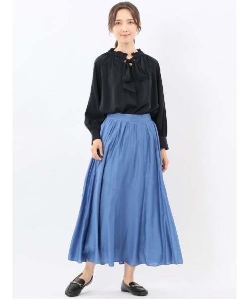 m.f.editorial(エムエフエディトリアル)の「【ストレッチ UVカット イージーケア】ギャザーリボン 長袖 プルオーバー ブラウス(シャツ/ブラウス・レディース・ネイビー/ライトグレー/ダークウッド・LARGE/MEDIUM)」の19枚目の写真