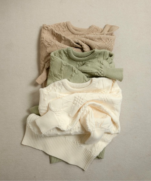lawgy（ラウジー）の「pattern rhombus volume sleeve knit / パターンロンバスボリュームスリーブニット（ニット/セーター・レディース・ベージュ/グリーン系その他/ホワイト・FREE）」の11枚目の写真