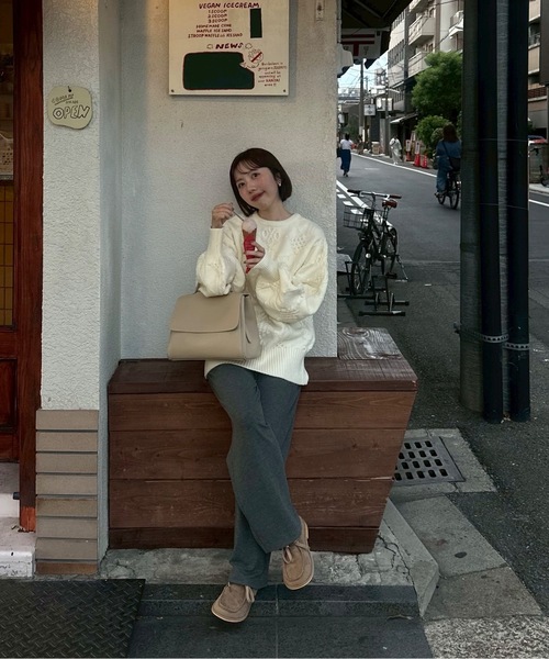 lawgy（ラウジー）の「pattern rhombus volume sleeve knit / パターンロンバスボリュームスリーブニット（ニット/セーター・レディース・ベージュ/グリーン系その他/ホワイト・FREE）」の18枚目の写真