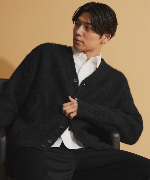 NEOL】Wool Blend Mohair Touch Vneck Cardigan/ウール混モヘアタッチV