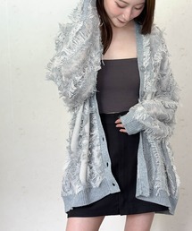 MIXフリンジニットカーディガン