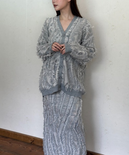 Per sist ence(パーシエンス)の「MIXフリンジニットカーディガン(カーディガン/ボレロ・レディース・アイボリー/ブラック/ベージュ系/グレー・ONE SIZE)」の9枚目の写真