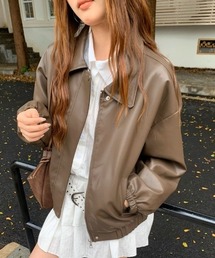 .KOM（ドットコム）の「A'GEM/9 × .kom 『.KOM/ドットケーオーエム』 Simple Design Faux Leather Blouson/シンプルデザインエコレザー ブルゾン（ライダースジャケット）」