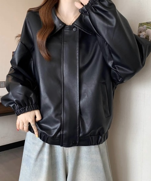 .KOM(ドットコム)の「A'GEM/9 × .kom 『.KOM/ドットケーオーエム』 Simple Design Faux Leather Blouson/シンプルデザインエコレザー ブルゾン(ライダースジャケット・レディース・ブラック/ブラウン・XL)」の8枚目の写真