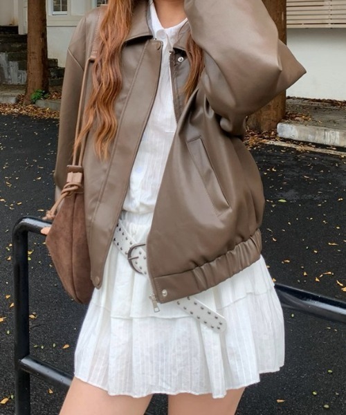 .KOM(ドットコム)の「A'GEM/9 × .kom 『.KOM/ドットケーオーエム』 Simple Design Faux Leather Blouson/シンプルデザインエコレザー ブルゾン(ライダースジャケット・レディース・ブラック/ブラウン・XL)」の14枚目の写真