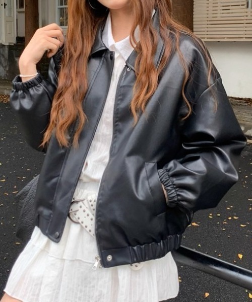 .KOM(ドットコム)の「A'GEM/9 × .kom 『.KOM/ドットケーオーエム』 Simple Design Faux Leather Blouson/シンプルデザインエコレザー ブルゾン(ライダースジャケット・レディース・ブラック/ブラウン・XL)」の16枚目の写真