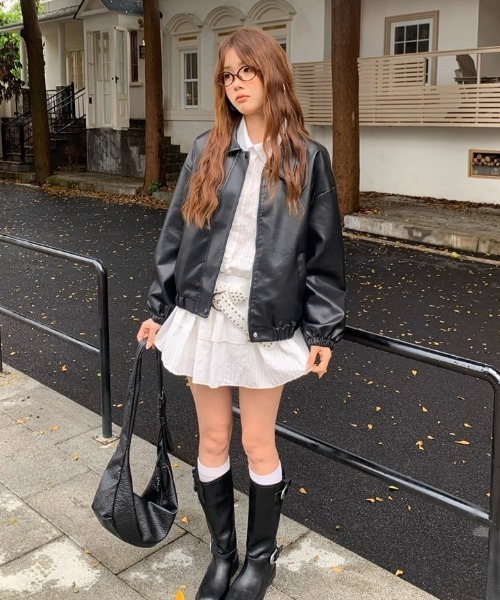 .KOM(ドットコム)の「A'GEM/9 × .kom 『.KOM/ドットケーオーエム』 Simple Design Faux Leather Blouson/シンプルデザインエコレザー ブルゾン(ライダースジャケット・レディース・ブラック/ブラウン・XL)」の19枚目の写真