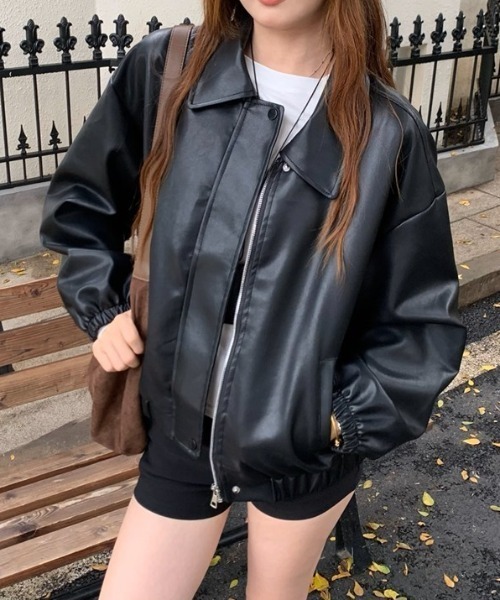 .KOM(ドットコム)の「A'GEM/9 × .kom 『.KOM/ドットケーオーエム』 Simple Design Faux Leather Blouson/シンプルデザインエコレザー ブルゾン(ライダースジャケット・レディース・ブラック/ブラウン・XL)」の17枚目の写真