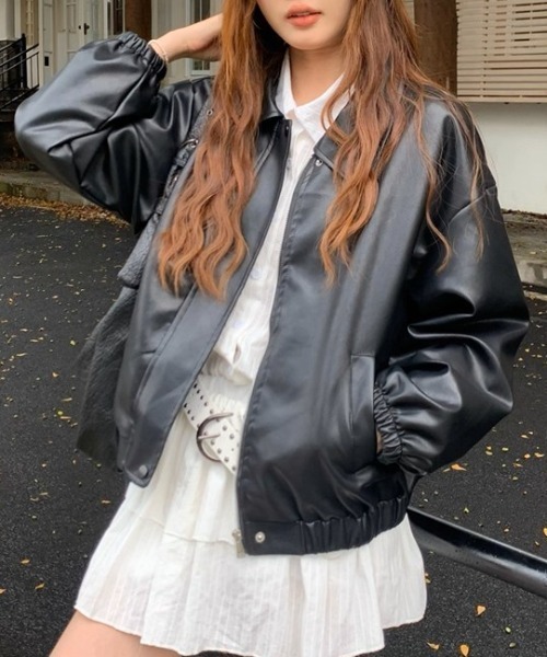 .KOM(ドットコム)の「A'GEM/9 × .kom 『.KOM/ドットケーオーエム』 Simple Design Faux Leather Blouson/シンプルデザインエコレザー ブルゾン(ライダースジャケット・レディース・ブラック/ブラウン・XL)」の18枚目の写真