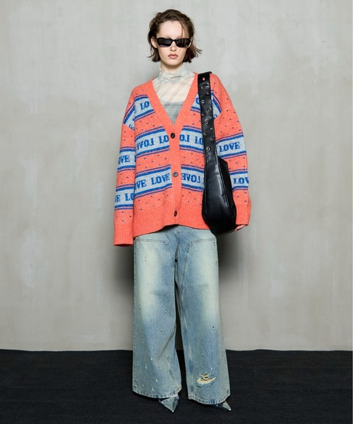 MAISON SPECIAL（メゾンスペシャル）の「LOVE Jacquard Cardigan / LOVEジャカードカーディガン（カーディガン/ボレロ・レディース・ブラック/グレー/オレンジ・FREE）」の5枚目の写真