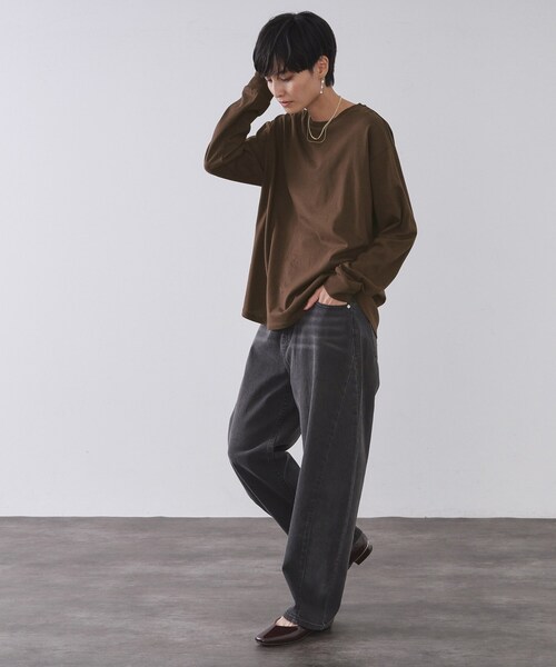 OPAQUE.CLIP(オペークドットクリップ)の「リラクシーロングTシャツ【洗濯機OK】(Tシャツ/カットソー・レディース・ホワイト/ブラウン系その他/チャコールグレー・00)」の14枚目の写真