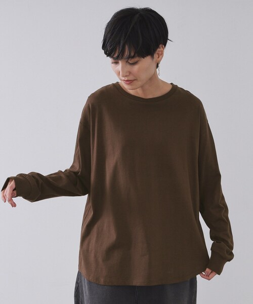OPAQUE.CLIP(オペークドットクリップ)の「リラクシーロングTシャツ【洗濯機OK】(Tシャツ/カットソー・レディース・ホワイト/ブラウン系その他/チャコールグレー・00)」の16枚目の写真