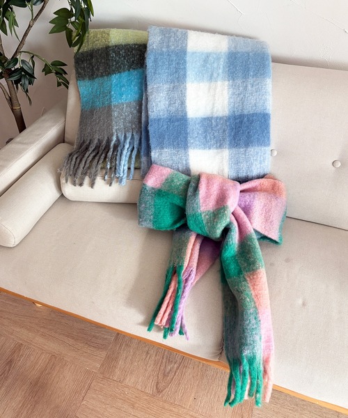 kutir（クティール）の「kutirlune／カラフルチェックマフラー（マフラー・レディース・ピンク系その他/ブルー系その他/ブラウン・FREE）」の9枚目の写真