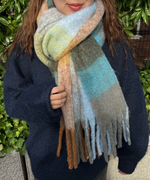 kutir（クティール）の「kutirlune／カラフルチェックマフラー（マフラー・レディース・ピンク系その他/ブルー系その他/ブラウン・FREE）」の8枚目の写真