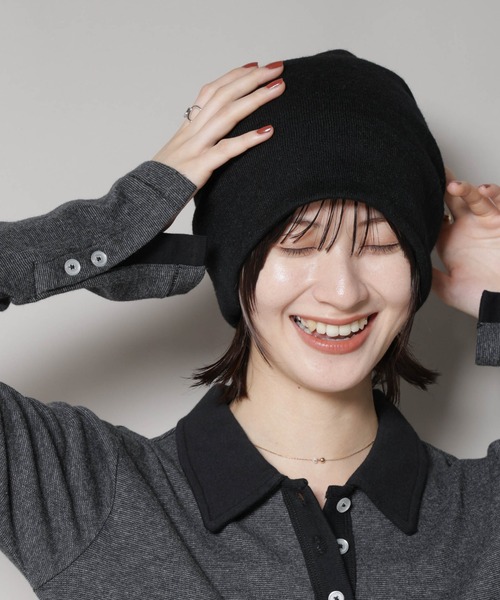 La Maison de Lyllis(メゾンドリリス)の「La Maison de Lyllis/BOXKNIT ビーニー(ニットキャップ/ビーニー・レディース・ベージュ/ブラック・FREE)」の3枚目の写真