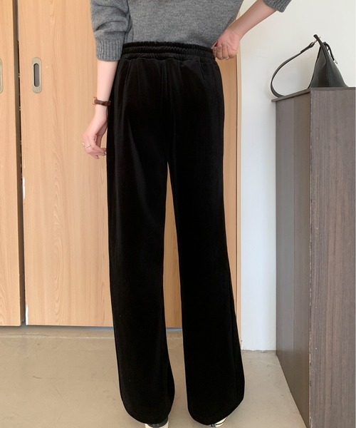 Maison Calme(メゾンカルム)の「【リラックスボトム】裏起毛ベロアドロスト イージーワイドパンツ 防寒 ウエストゴム(その他パンツ・レディース・ブラウン/ブラック・M/L)」の9枚目の写真
