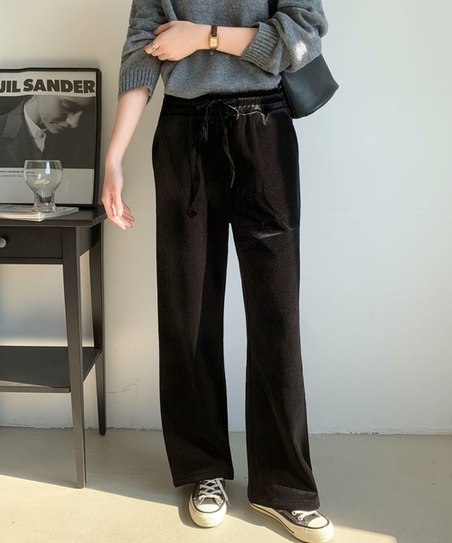 Maison Calme(メゾンカルム)の「【リラックスボトム】裏起毛ベロアドロスト イージーワイドパンツ 防寒 ウエストゴム(その他パンツ・レディース・ブラウン/ブラック・M/L)」の8枚目の写真
