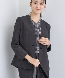 INDIVI(インディヴィ)の【洗える/通勤/スーツ】メランジストレッチ ノーカラージャケット(スーツジャケット)
