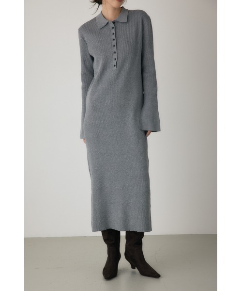 crie conforto(クリーコンフォルト)の「ポロリブニットワンピース ロングワンピース / 冬服(ワンピース・レディース・グレー/ブラック・FREE)」の1枚目の写真