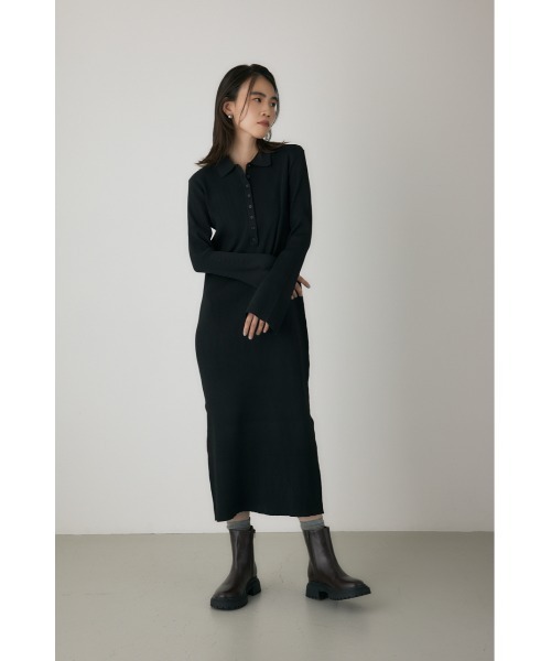 crie conforto(クリーコンフォルト)の「ポロリブニットワンピース ロングワンピース / 冬服(ワンピース・レディース・グレー/ブラック・FREE)」の3枚目の写真