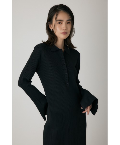 crie conforto(クリーコンフォルト)の「ポロリブニットワンピース ロングワンピース / 冬服(ワンピース・レディース・グレー/ブラック・FREE)」の4枚目の写真
