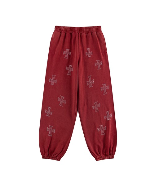 UNKNOWN LONDON(アンノウン・ロンドン)の「スエットパンツ|Outline Cross Rhinestone Sweat Pants|Unknown London(スウェットパンツ・メンズ・レッド/ベージュ/ブラック・SMALL/MEDIUM/LARGE/X-LARGE)」の3枚目の写真