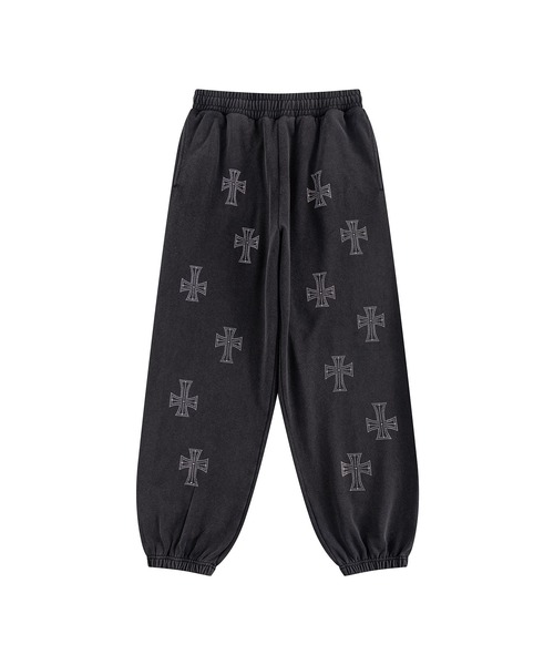 UNKNOWN LONDON(アンノウン・ロンドン)の「スエットパンツ|Outline Cross Rhinestone Sweat Pants|Unknown London(スウェットパンツ・メンズ・レッド/ベージュ/ブラック・SMALL/MEDIUM/LARGE/X-LARGE)」の1枚目の写真