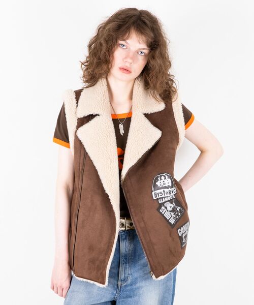 HYSTERIC GLAMOUR（ヒステリックグラマー）の「PUNK CUSTOM エコムートンベスト（ベスト・レディース・ブラック/ブラウン/グリーン・FREE）」の6枚目の写真