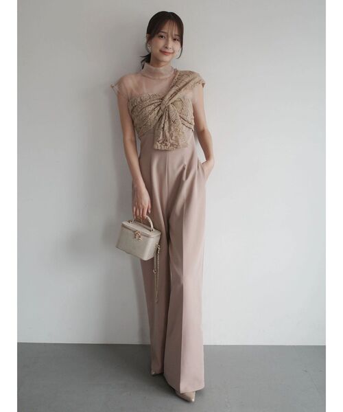 LAGUNAMOON（ラグナムーン）の「LADYエンブロイダリーツイストパンツドレス 結婚式 お呼ばれ（パンツドレス・レディース・ベージュ/ブラック・MEDIUM/SMALL）」の6枚目の写真
