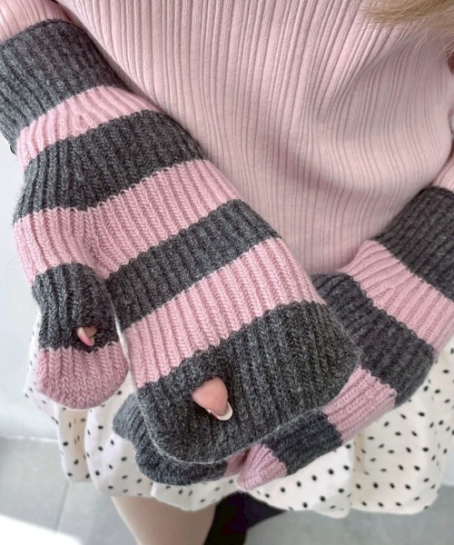 WEGO（ウィゴー）の「ﾎﾞｰﾀﾞｰﾐﾄﾝｸﾞﾛｰﾌﾞ（手袋・レディース・サックスブルー/ライトピンク/オフホワイト・FREE）」の9枚目の写真