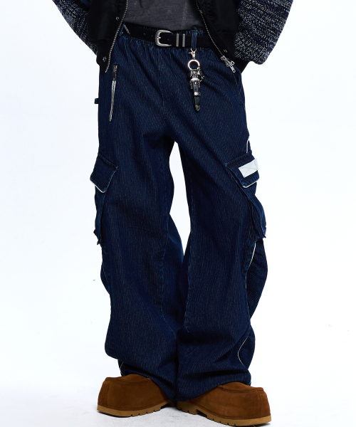 RSSC(アールエスエスシー)の「WRINKLE MIXED STRIPE CARPENTER DENIM PANTS - DENIM(デニムパンツ・レディース・その他・1/2)」の1枚目の写真