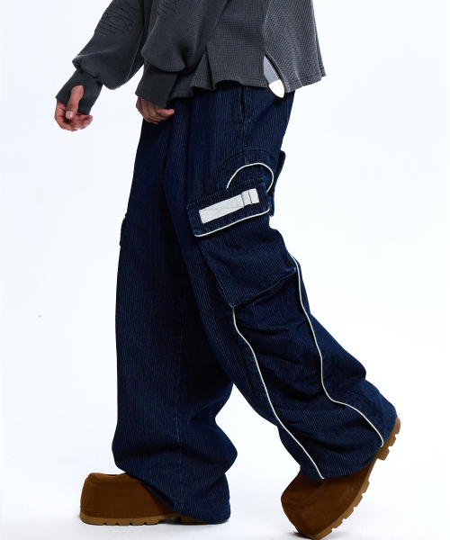 RSSC(アールエスエスシー)の「WRINKLE MIXED STRIPE CARPENTER DENIM PANTS - DENIM(デニムパンツ・レディース・その他・1/2)」の2枚目の写真