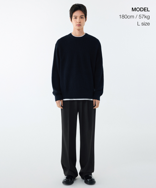 MUSINSA STANDARD（ムシンサスタンダード）の「コットンリブクルーネックニット[ネイビー]（ニット/セーター・メンズ・その他・SMALL/MEDIUM/LARGE/X-LARGE/XX-LARGE）」の2枚目の写真