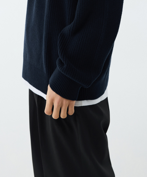 MUSINSA STANDARD（ムシンサスタンダード）の「コットンリブクルーネックニット[ネイビー]（ニット/セーター・メンズ・その他・SMALL/MEDIUM/LARGE/X-LARGE/XX-LARGE）」の7枚目の写真