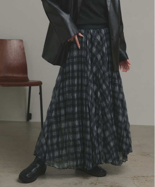 セール】シアーチェック プリーツスカート（スカート）｜ad thie
