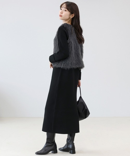 Aletta vita(アレッタビータ)の「畦編みロングワンピース(ワンピース・レディース・チャコール/ブラック・M)」の3枚目の写真