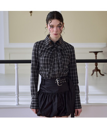 Check Shirring Tie Shirt [Black]