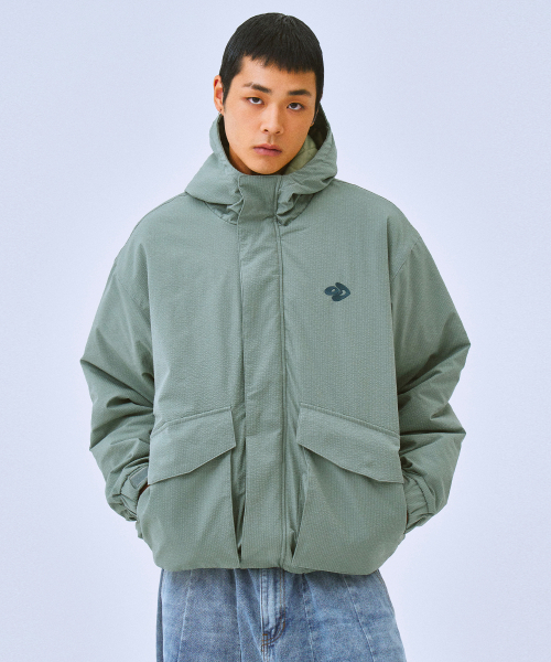 リンクルライトダウンジャケットブルーグレー