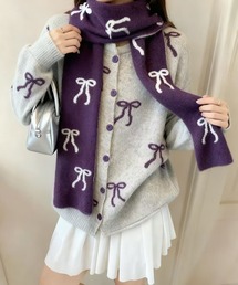 【秋冬新作】リボン柄ふわふわニットカーディガンセット