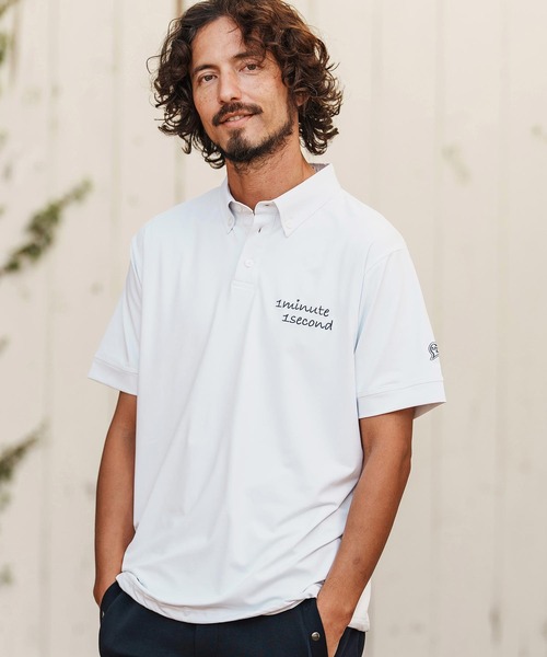 1minute 1second（ワンミニットワンセカンド）の「mhs2456-cursive embroidery high stretch fabric polo shirt ポロシャツ(1M26H060)（ポロシャツ・メンズ・ブラック/ネイビー/ホワイト・S/M/L/XL）」の2枚目の写真