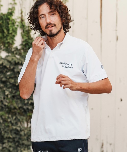1minute 1second（ワンミニットワンセカンド）の「mhs2456-cursive embroidery high stretch fabric polo shirt ポロシャツ(1M26H060)（ポロシャツ・メンズ・ブラック/ネイビー/ホワイト・S/M/L/XL）」の4枚目の写真