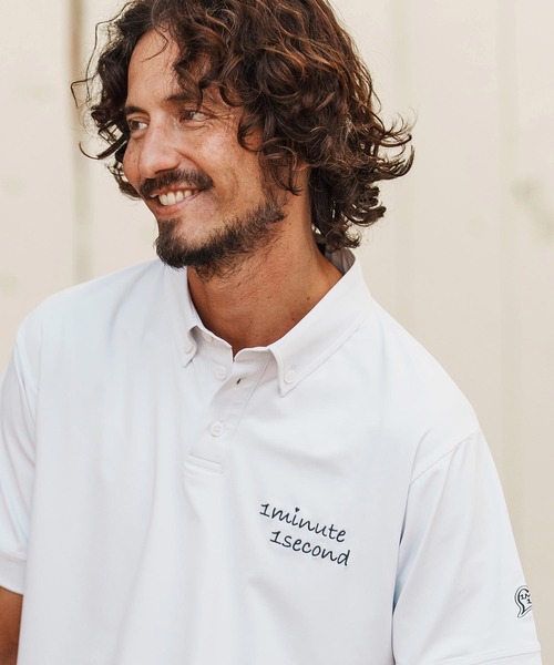 1minute 1second（ワンミニットワンセカンド）の「mhs2456-cursive embroidery high stretch fabric polo shirt ポロシャツ(1M26H060)（ポロシャツ・メンズ・ブラック/ネイビー/ホワイト・S/M/L/XL）」の5枚目の写真