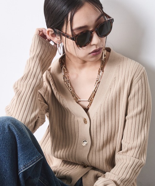 CHIC STYLE（シックスタイル）の「綿100％ワイドリブVネックニットカーディガン＜大きいサイズ有＞シックスタイル（カーディガン/ボレロ・レディース・チャコール/ベージュ/ブラック・5L/4L/3L/LL/L/M）」の3枚目の写真