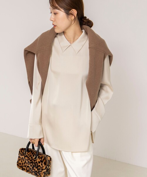 NOLLEY’S(ノーリーズ)の「ウォッシャブルNEWオトナサテン襟付きブラウス(シャツ/ブラウス・レディース・ベージュ/ホワイト・38)」の12枚目の写真