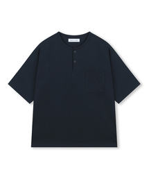 BESLOW（ビースロー）の「LOOSE FIT HENLEY NECK T-SHIRT NAVY（Tシャツ/カットソー）」