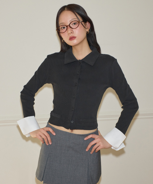 SALON DE YOHN(サロンドヨーン)の「Cuffs Collar Cardigan_ Black(カーディガン/ボレロ・レディース・その他・MEDIUM/SMALL)」の1枚目の写真